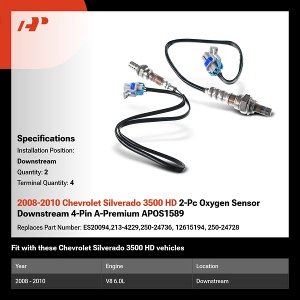 2008-2010 Chevrolet Silverado 3500 HD 2-Pc Oxygen Sensor Downstream 4-Pin A-Premium APOS1589
