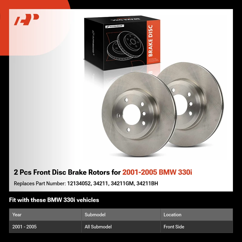 2 Pcs Front Disc Brake Rotors for 2001-2005 BMW 330i