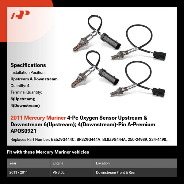 2011 Mercury Mariner 4-Pc Oxygen Sensor Upstream & Downstream 6(Upstream); 4(Downstream)-Pin A-Premium APOS0921