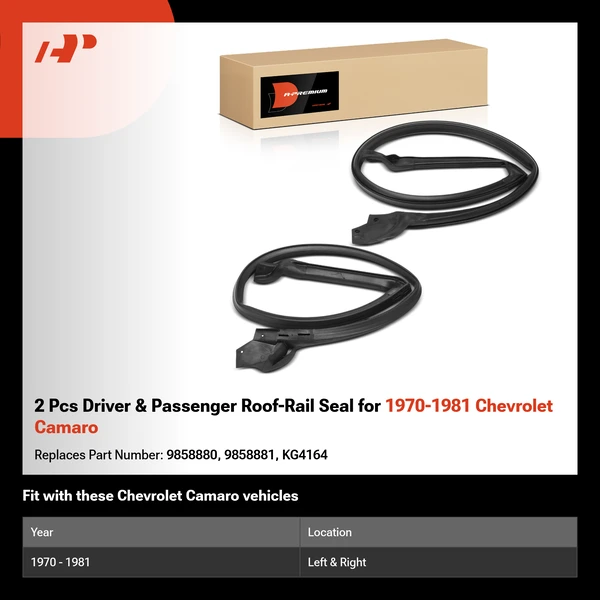 2 Pcs Driver & Passenger Roof-Rail Seal for 1970-1981 Chevrolet Camaro