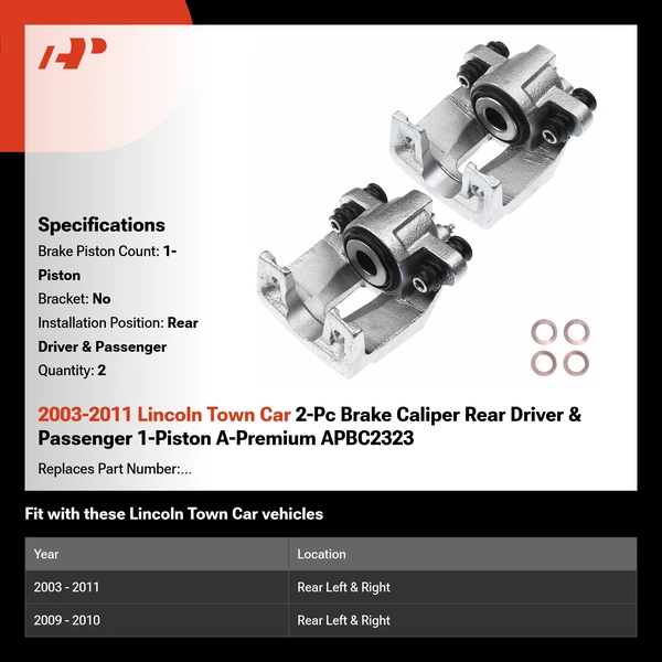 2003-2011 Lincoln Town Car 2-Pc Brake Caliper Rear Driver & Passenger 1-Piston A-Premium APBC2323