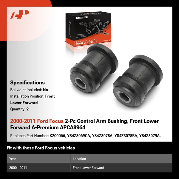 2000-2011 Ford Focus 2-Pc Control Arm Bushing, Front Lower Forward A-Premium APCA8964