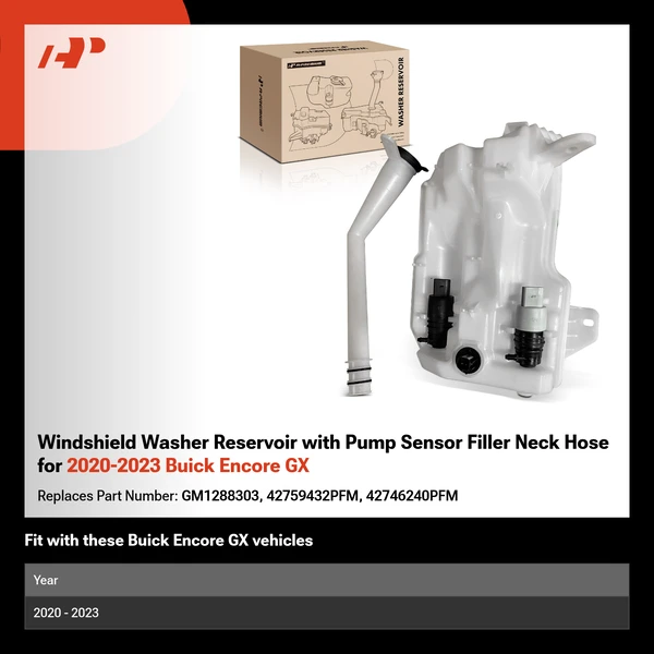 Windshield Washer Reservoir with Pump Sensor Filler Neck Hose for 2020-2023 Buick Encore GX