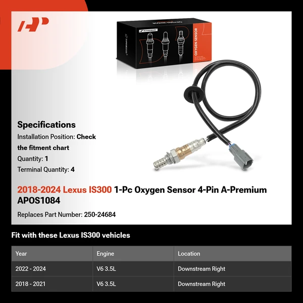 2018-2024 Lexus IS300 1-Pc Oxygen Sensor 4-Pin A-Premium APOS1084