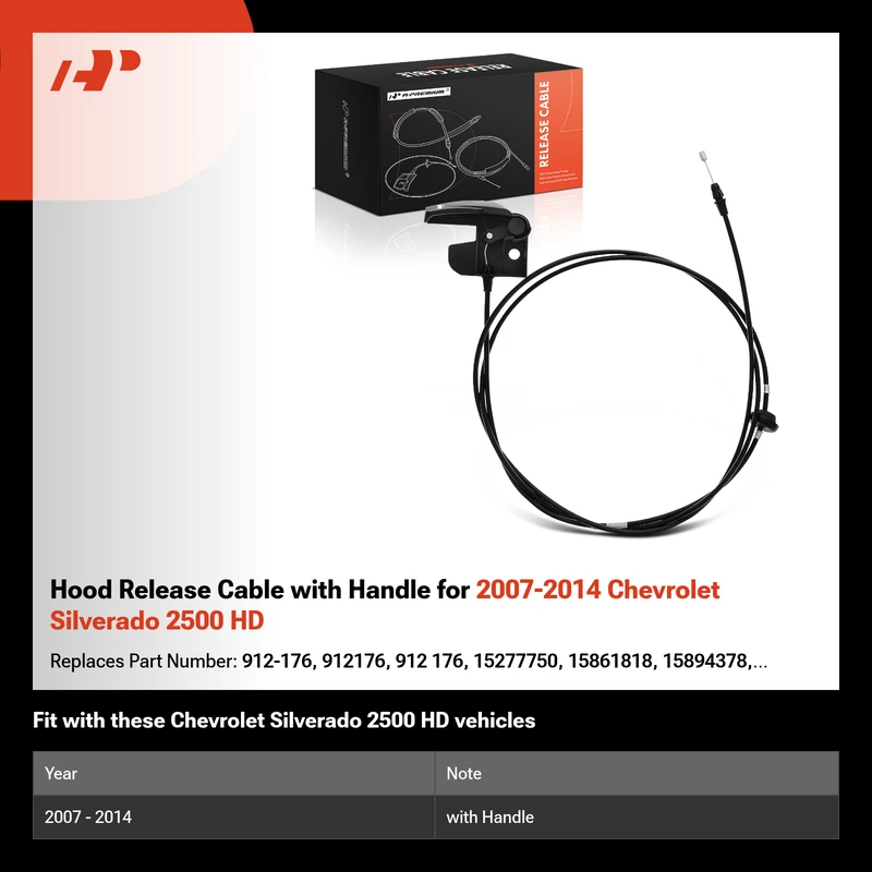 Hood Release Cable with Handle for 2007-2014 Chevrolet Silverado 2500 HD