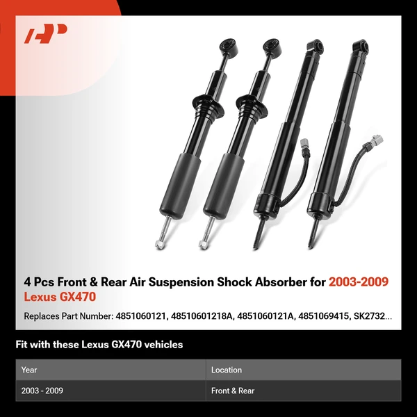4 Pcs Front & Rear Air Suspension Shock Absorber for 2003-2009 Lexus GX470