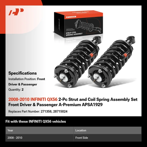 2008-2010 INFINITI QX56 2-Pc Strut and Coil Spring Assembly Set Front Driver & Passenger A-Premium APSA1929