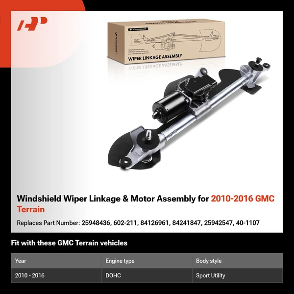 Windshield Wiper Linkage & Motor Assembly for 2010-2016 GMC Terrain
