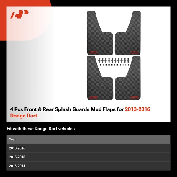 4 Pcs Front & Rear Splash Guards Mud Flaps for 2013-2016 Dodge Dart