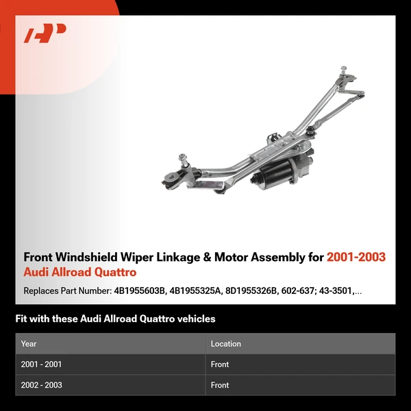 Front Windshield Wiper Linkage & Motor Assembly for 2001-2003 Audi Allroad Quattro