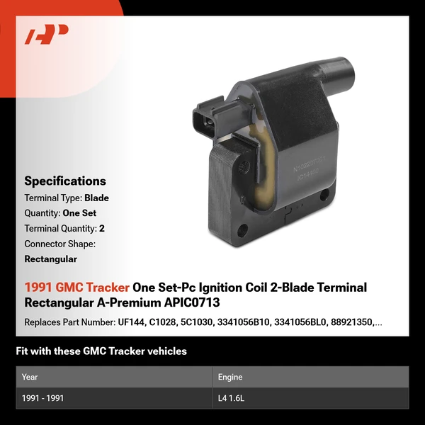 1991 GMC Tracker One Set-Pc Ignition Coil 2-Blade Terminal Rectangular A-Premium APIC0713