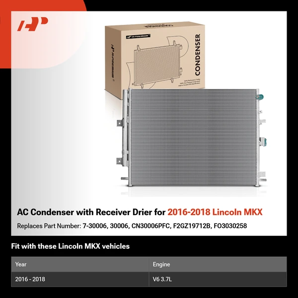 AC Condenser with Receiver Drier for 2016-2018 Lincoln MKX
