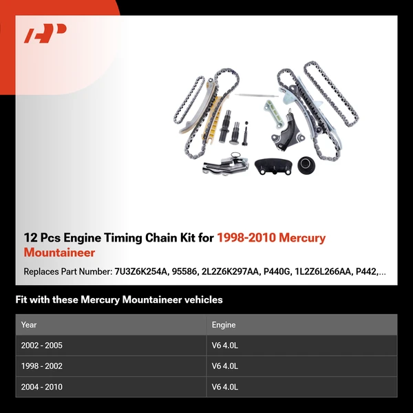 12 Pcs Engine Timing Chain Kit for 1998-2010 Mercury Mountaineer