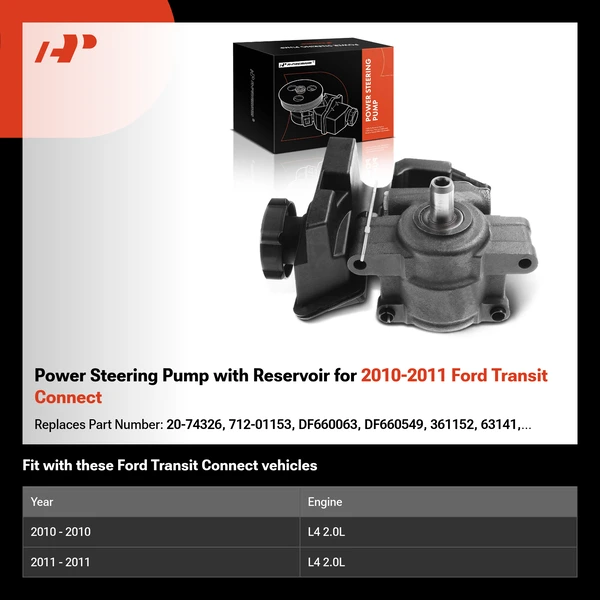 Power Steering Pump with Reservoir for 2010-2011 Ford Transit Connect