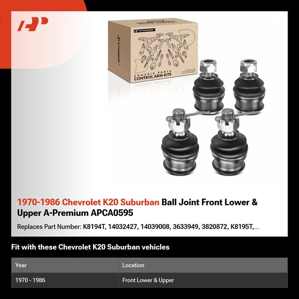 1970-1986 Chevrolet K20 Suburban Ball Joint Front Lower & Upper A-Premium APCA0595