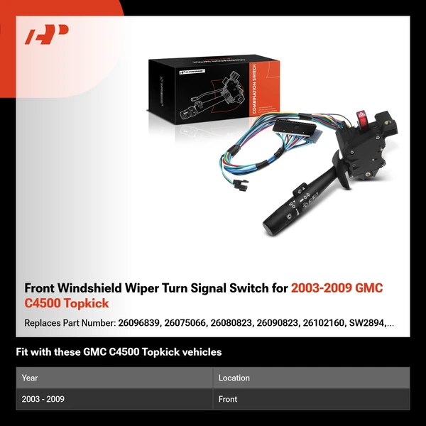 Front Windshield Wiper Turn Signal Switch for 2003-2009 GMC C4500 Topkick