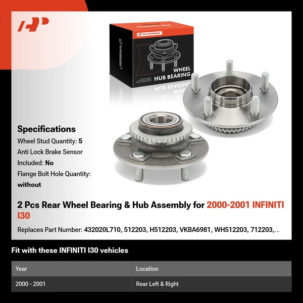 2 Pcs Rear Wheel Bearing & Hub Assembly for 2000-2001 INFINITI I30