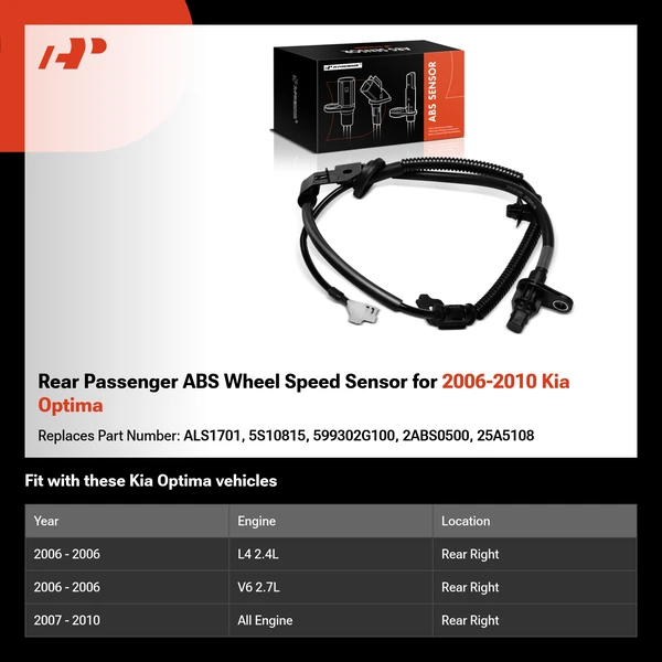 Rear Passenger ABS Wheel Speed Sensor for 2006-2010 Kia Optima