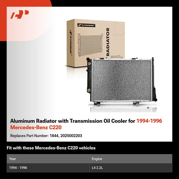 Aluminum Radiator with Transmission Oil Cooler for 1994-1996 Mercedes-Benz C220