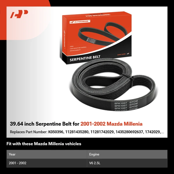 39.64 inch Serpentine Belt for 2001-2002 Mazda Millenia
