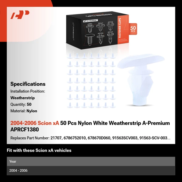 2004-2006 Scion xA 50 Pcs Nylon White Weatherstrip A-Premium APRCF1380
