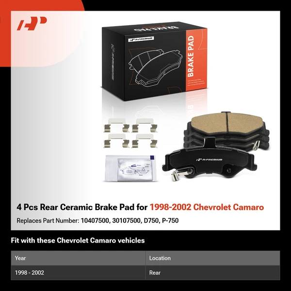 4 Pcs Rear Ceramic Brake Pad for 1998-2002 Chevrolet Camaro