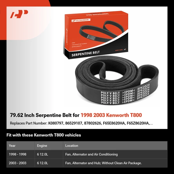79.62 Inch Serpentine Belt for 1998 2003 Kenworth T800