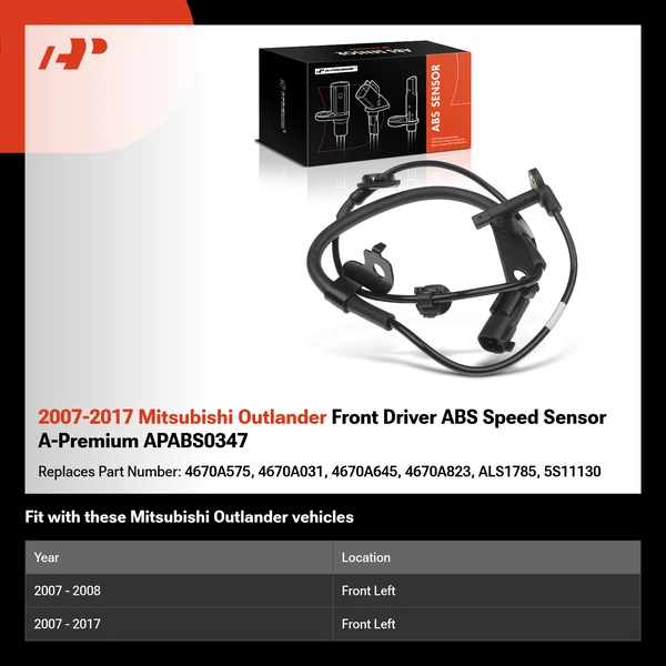 2007-2017 Mitsubishi Outlander Front Driver ABS Speed Sensor A-Premium APABS0347