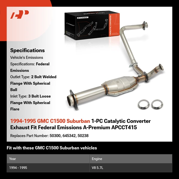 1994-1995 GMC C1500 Suburban 1-PC Catalytic Converter Exhaust Fit Federal Emissions A-Premium APCCT415