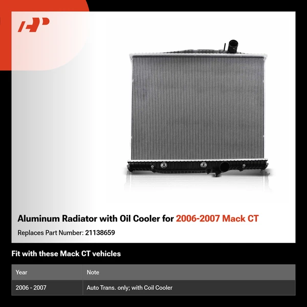 Aluminum Radiator with Oil Cooler for 2006-2007 Mack CT