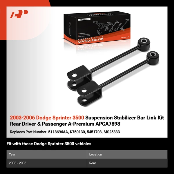 2003-2006 Dodge Sprinter 3500 Suspension Stabilizer Bar Link Kit Rear Driver & Passenger A-Premium APCA7898