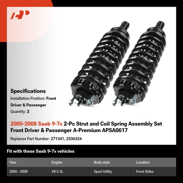 2005-2008 Saab 9-7x 2-Pc Strut and Coil Spring Assembly Set Front Driver & Passenger A-Premium APSA0617