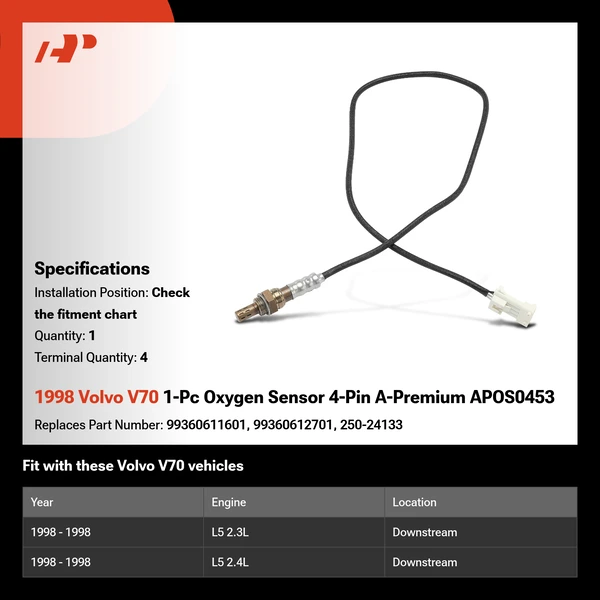 1998 Volvo V70 1-Pc Oxygen Sensor 4-Pin A-Premium APOS0453