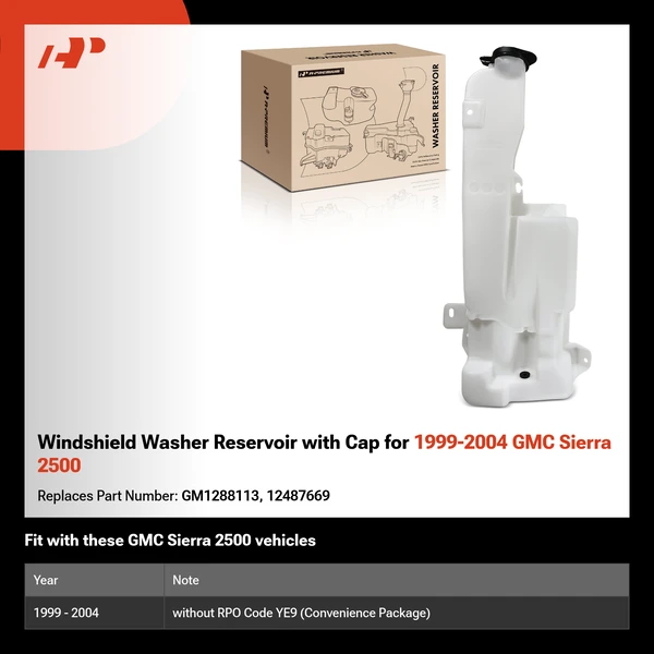 Windshield Washer Reservoir with Cap for 1999-2004 GMC Sierra 2500