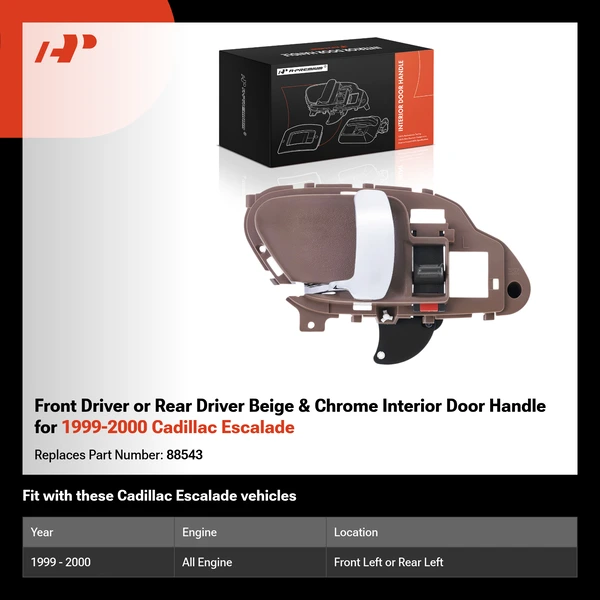 Front Driver or Rear Driver Beige & Chrome Interior Door Handle for 1999-2000 Cadillac Escalade