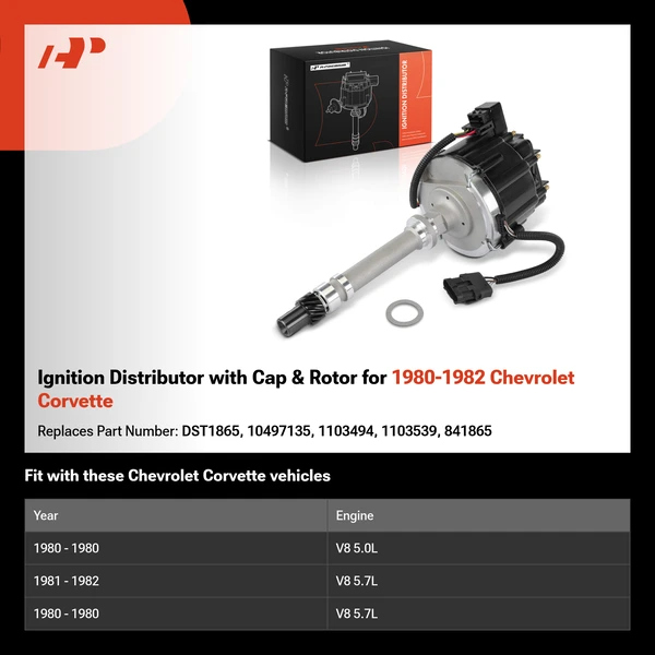 Ignition Distributor with Cap & Rotor for 1980-1982 Chevrolet Corvette