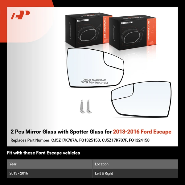 2 Pcs Mirror Glass with Spotter Glass for 2013-2016 Ford Escape