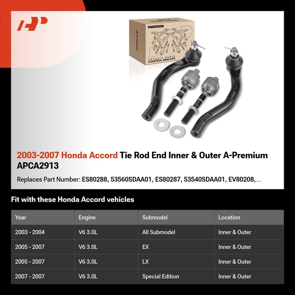 2003-2007 Honda Accord Tie Rod End Inner & Outer A-Premium APCA2913