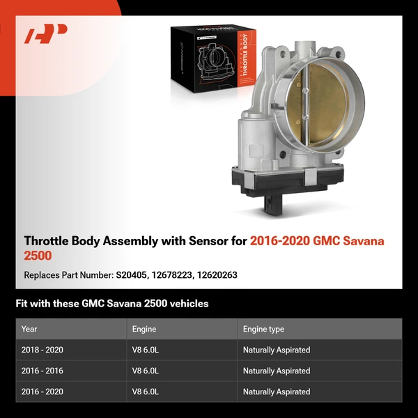 Throttle Body Assembly with Sensor for 2016-2020 GMC Savana 2500