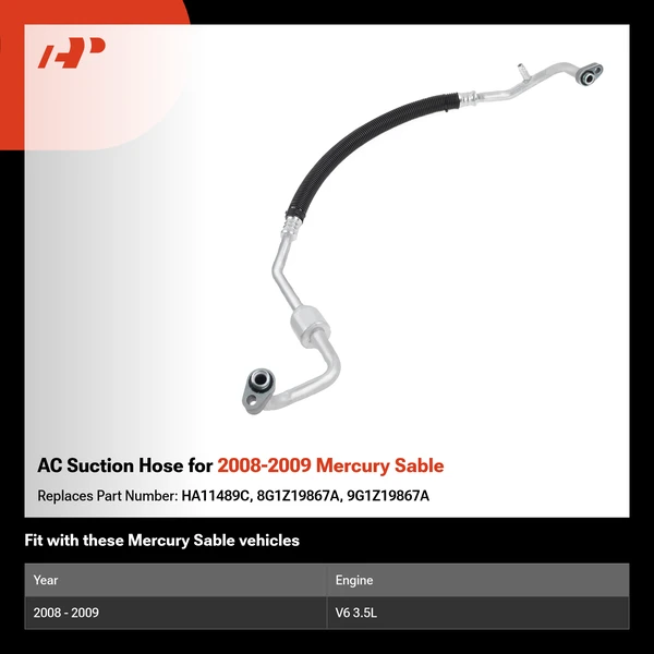 AC Suction Hose for 2008-2009 Mercury Sable