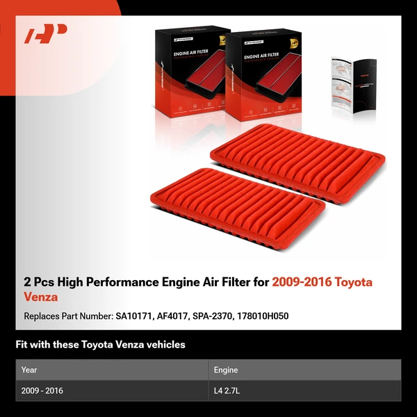 2 Pcs High Performance Engine Air Filter for 2009-2016 Toyota Venza