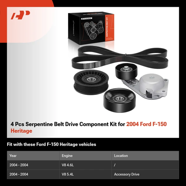 4 Pcs Serpentine Belt Drive Component Kit for 2004 Ford F-150 Heritage