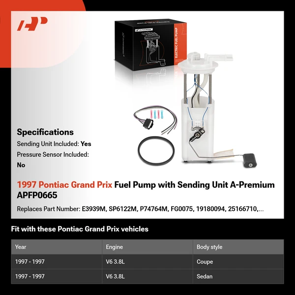 1997 Pontiac Grand Prix Fuel Pump with Sending Unit A-Premium APFP0665