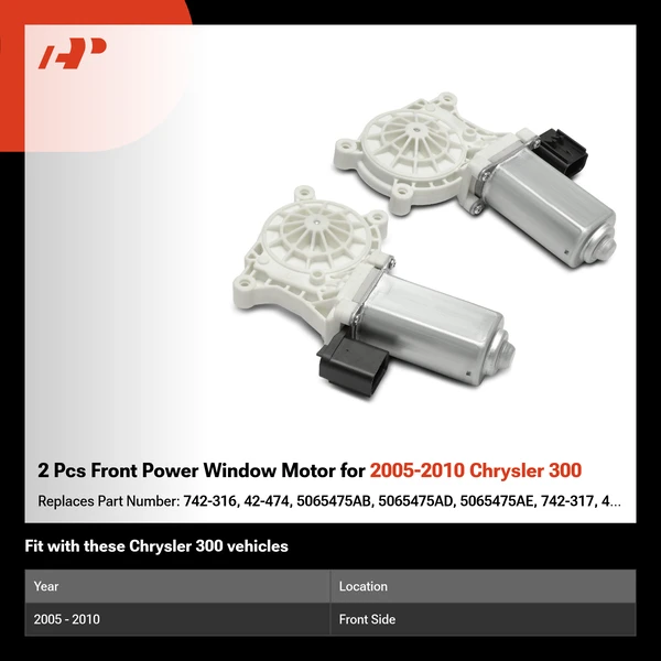 2 Pcs Front Power Window Motor for 2005-2010 Chrysler 300