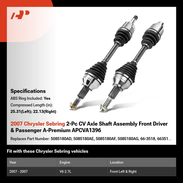 2007 Chrysler Sebring 2-Pc CV Axle Shaft Assembly Front Driver & Passenger A-Premium APCVA1396