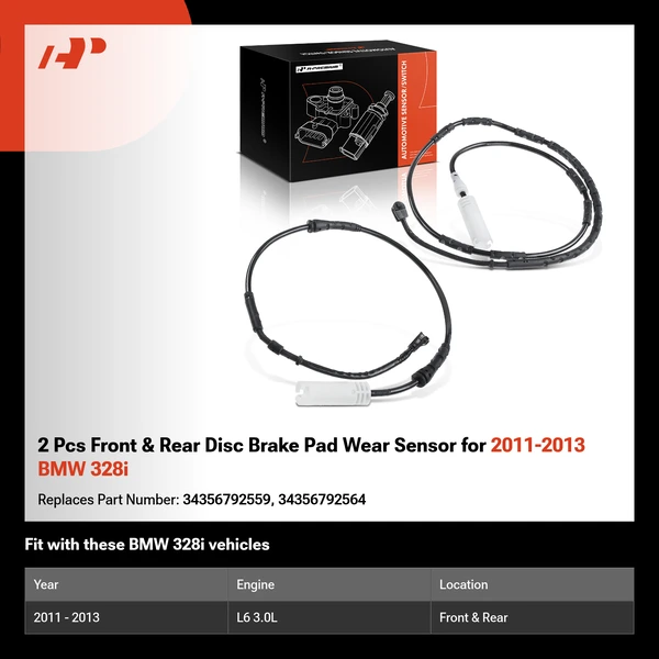 2 Pcs Front & Rear Disc Brake Pad Wear Sensor for 2011-2013 BMW 328i