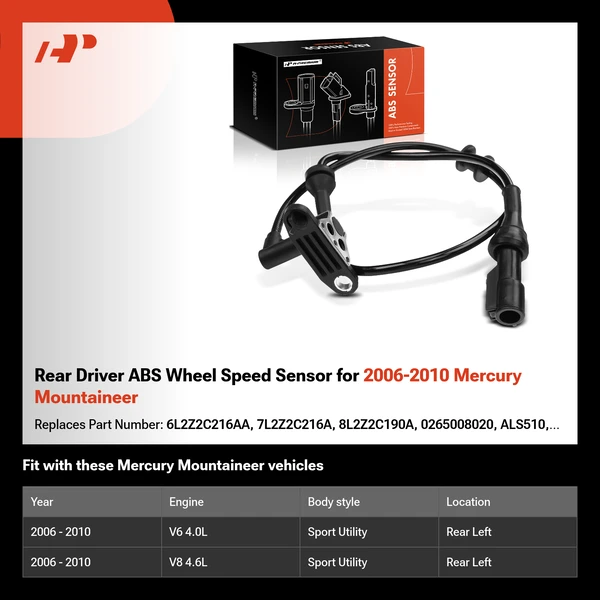 Rear Driver ABS Wheel Speed Sensor for 2006-2010 Mercury Mountaineer