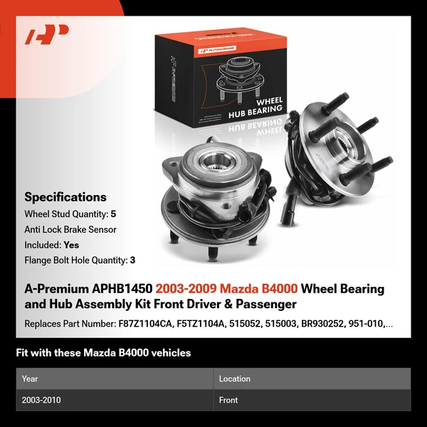 A-Premium APHB1450 2003-2009 Mazda B4000 Wheel Bearing and Hub Assembly Kit Front Driver & Passenger