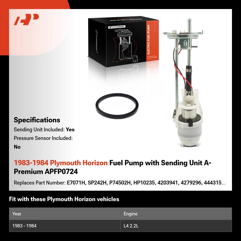 1983-1984 Plymouth Horizon Fuel Pump with Sending Unit A-Premium APFP0724