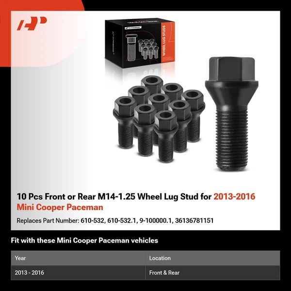 10 Pcs Front or Rear M14-1.25 Wheel Lug Stud for 2013-2016 Mini Cooper Paceman